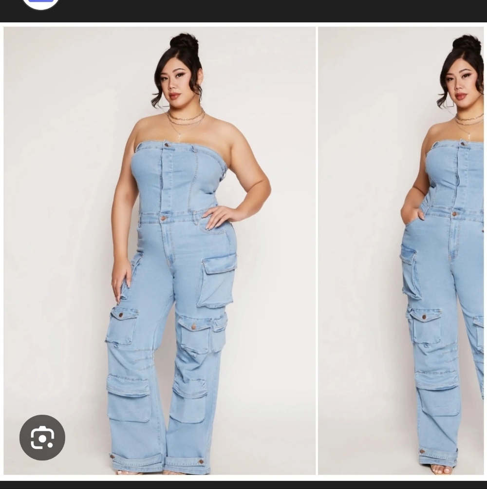 Light Blue Denim Cargo Jumpsuit